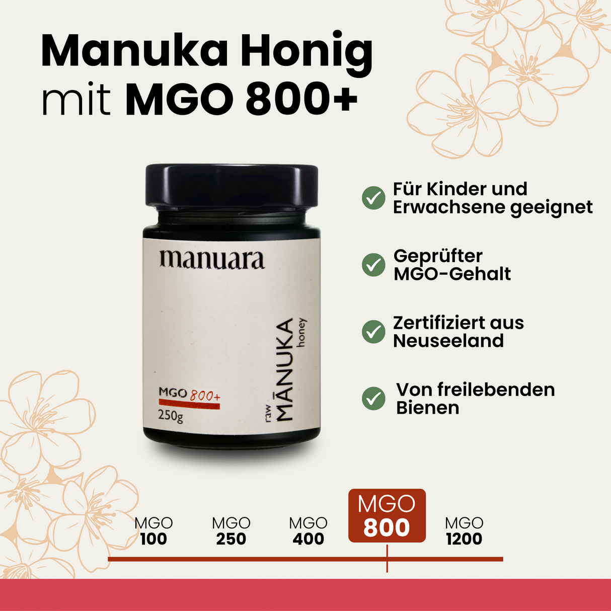 Premium Manuka-Honig MGO 800+ im lichtundurchlässigen Glas
